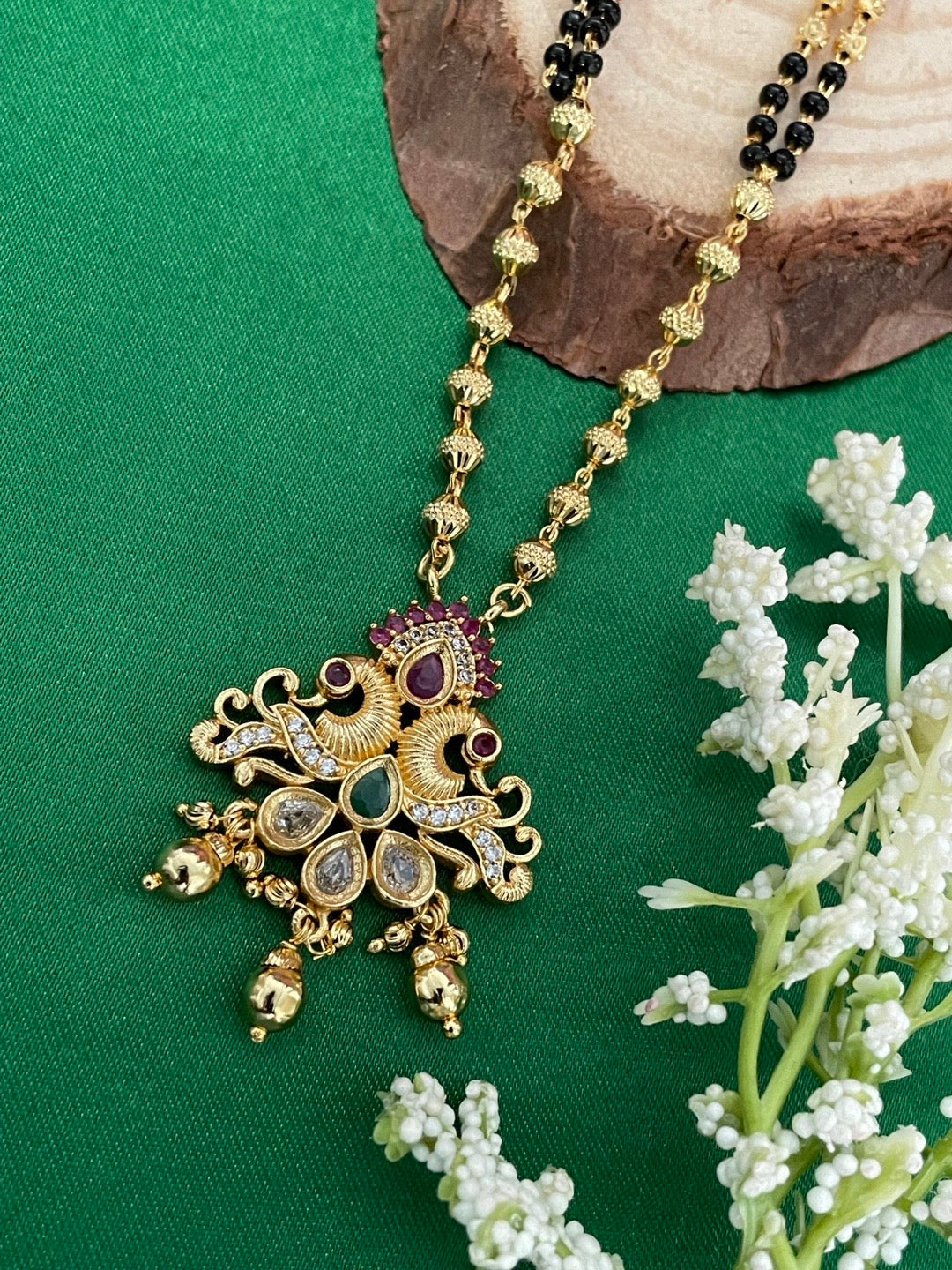 American Diamond Mangalsutra Peacock Design Pendant