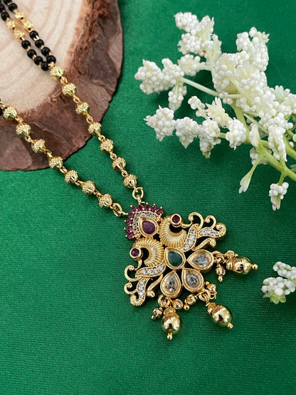 American Diamond Mangalsutra Peacock Design Pendant