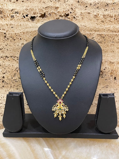 American Diamond Mangalsutra Peacock Design Pendant