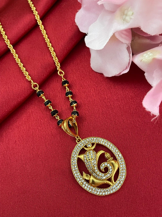 Lord Ganesha American Diamond Pendant Long Mangalsutra Design