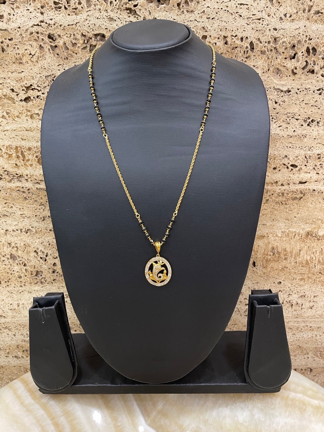 Lord Ganesha American Diamond Pendant Long Mangalsutra Design