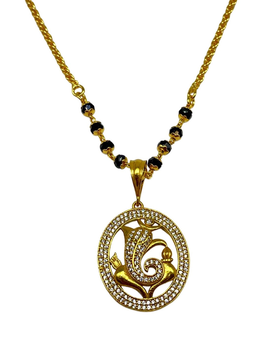 Lord Ganesha American Diamond Pendant Long Mangalsutra Design