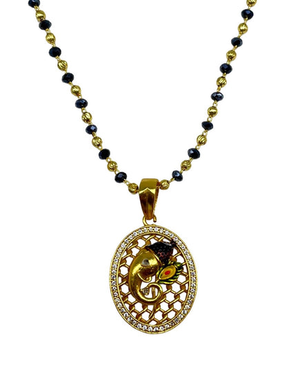 American Diamond Ganesha & Peacock Feather Short Mangalsutra Design