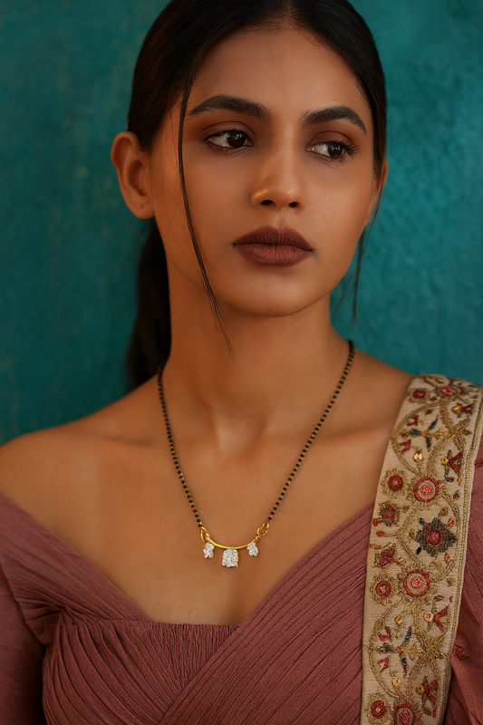 American Diamond Pendant Stud Short Mangalsutra Design