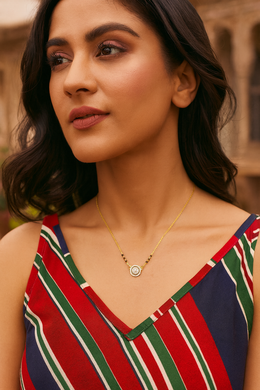 American Diamond Round Pendant Short Mangalsutra Design