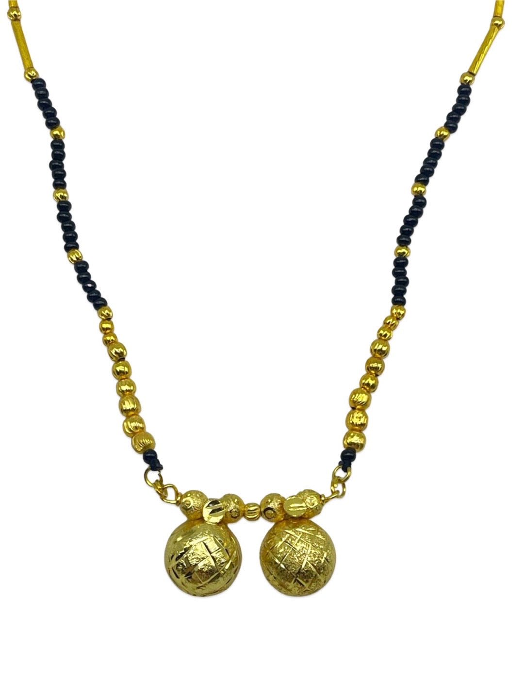 Short Mangalsutra Big 2 Vati Pendant Gold Plated & Black Beads Chain For Women