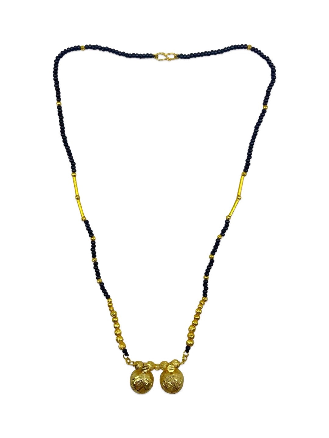 Short Mangalsutra Big 2 Vati Pendant Gold Plated & Black Beads Chain For Women