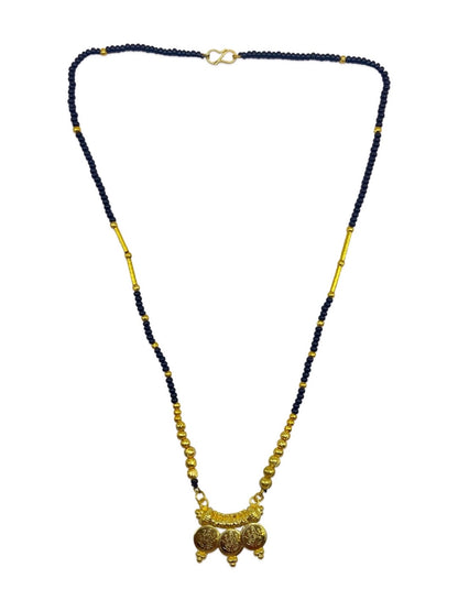 Short Mangalsutra Laxmi Pendant Gold Plated & Black Beads Designs Chain For Women