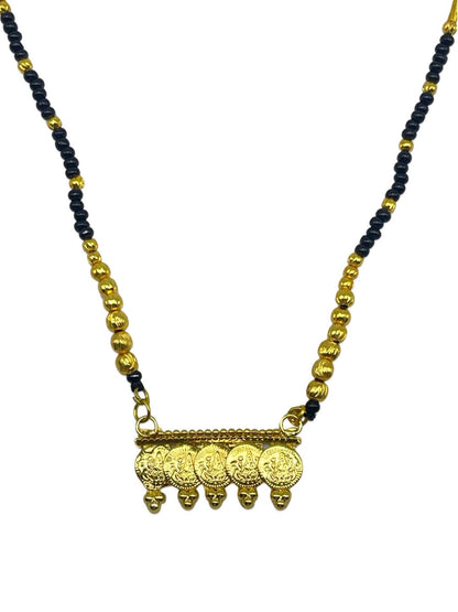 Short Mangalsutra Lakshmi Pendant Gold Plated & Black Beads Design Chain For Women