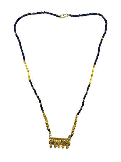 Short Mangalsutra Lakshmi Pendant Gold Plated & Black Beads Design Chain For Women