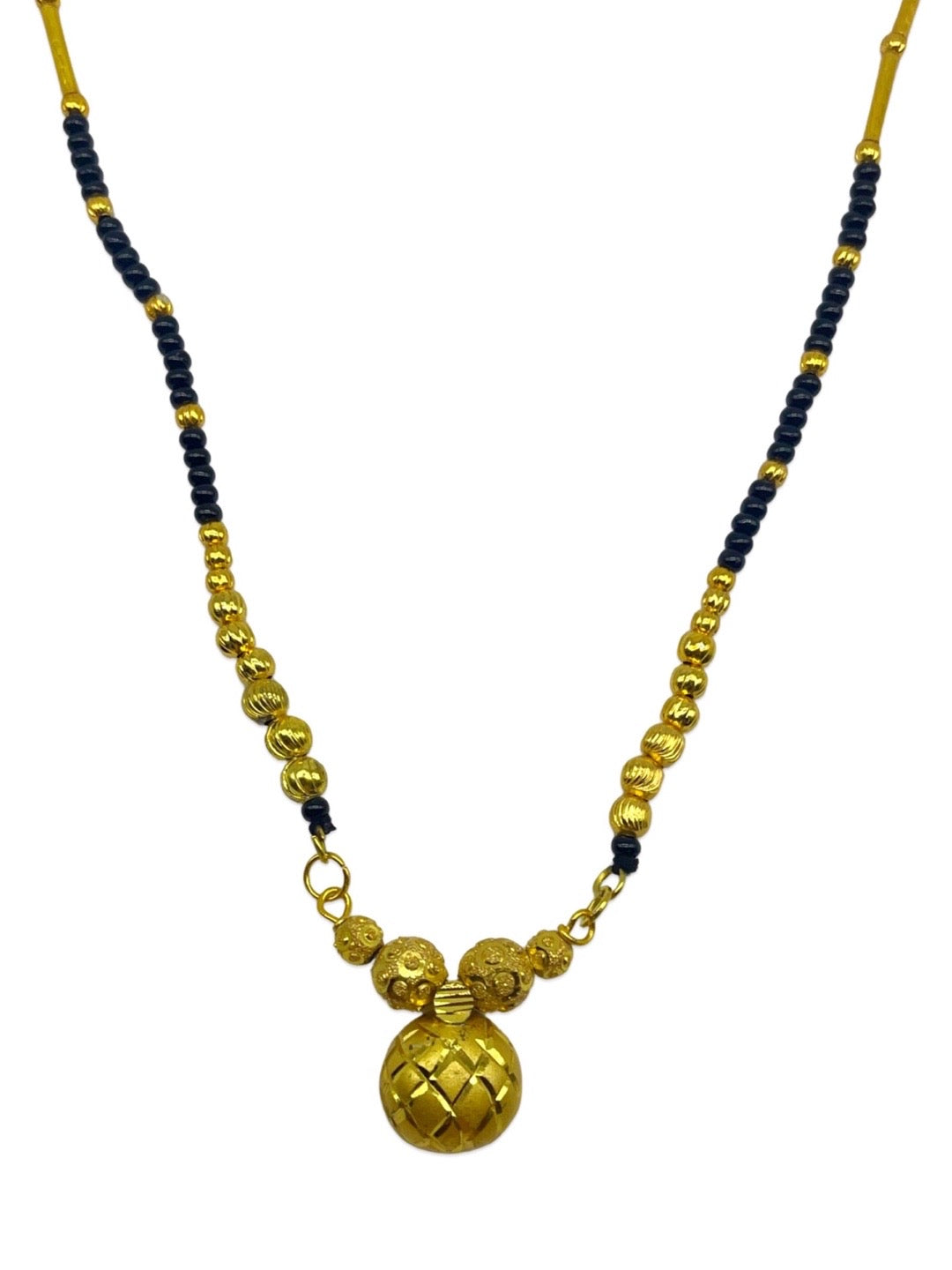 Short Mangalsutra Big Single Vati Pendant Gold Plated & Black Beads For Women