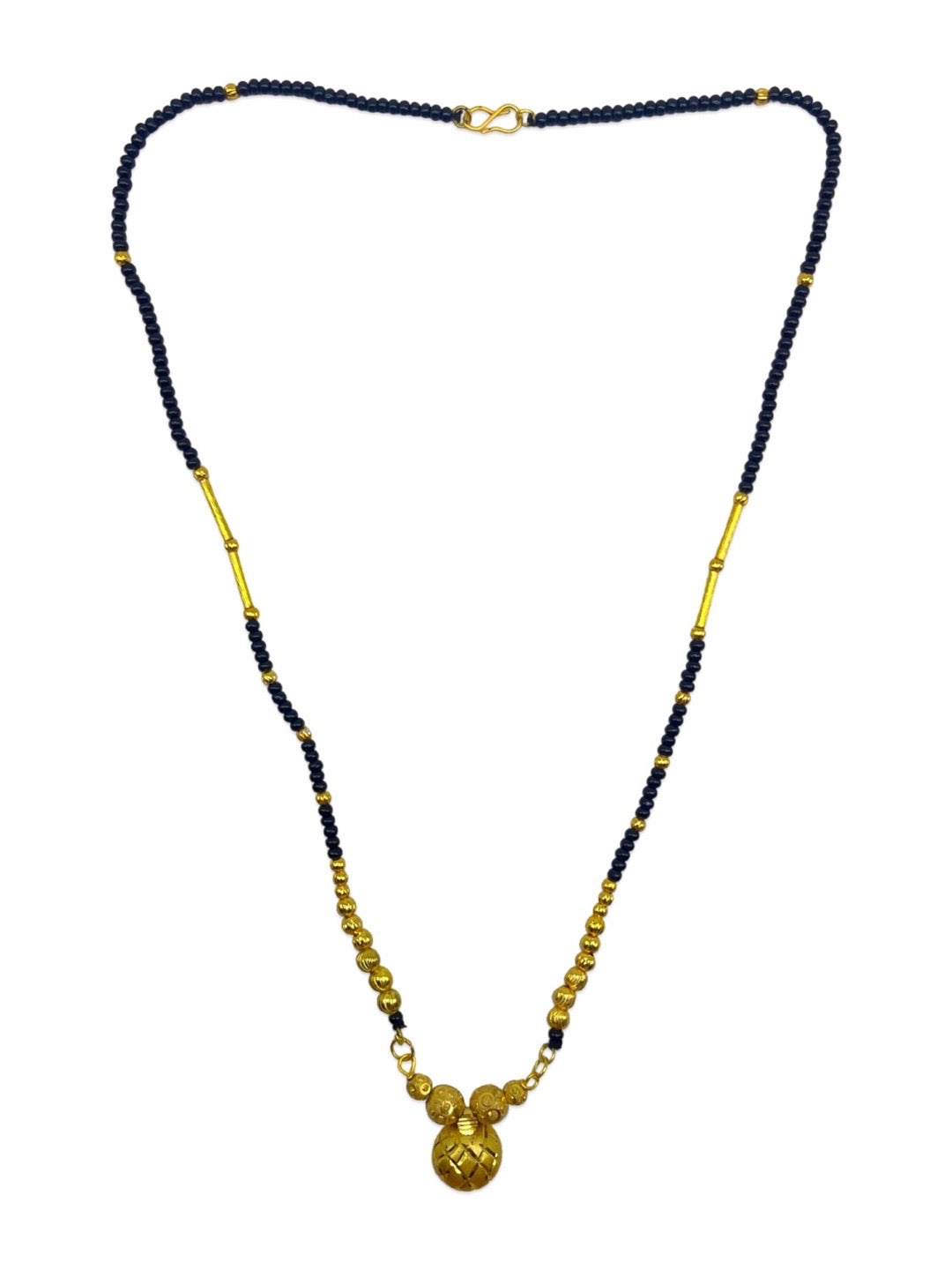 Short Mangalsutra Big Single Vati Pendant Gold Plated & Black Beads For Women