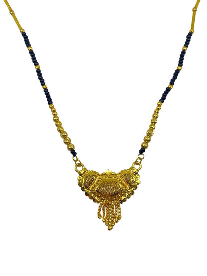 Long Mangalsutra Jali Pendant Gold Plated & Black Beads Designs Chain For Women