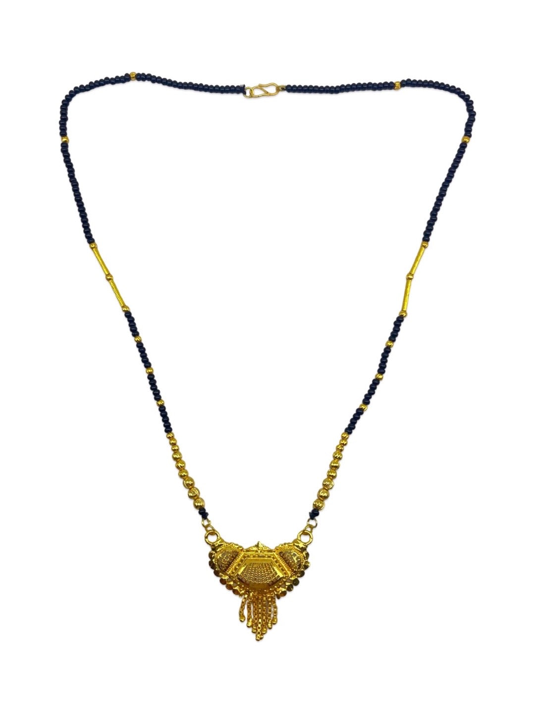 Long Mangalsutra Jali Pendant Gold Plated & Black Beads Designs Chain For Women