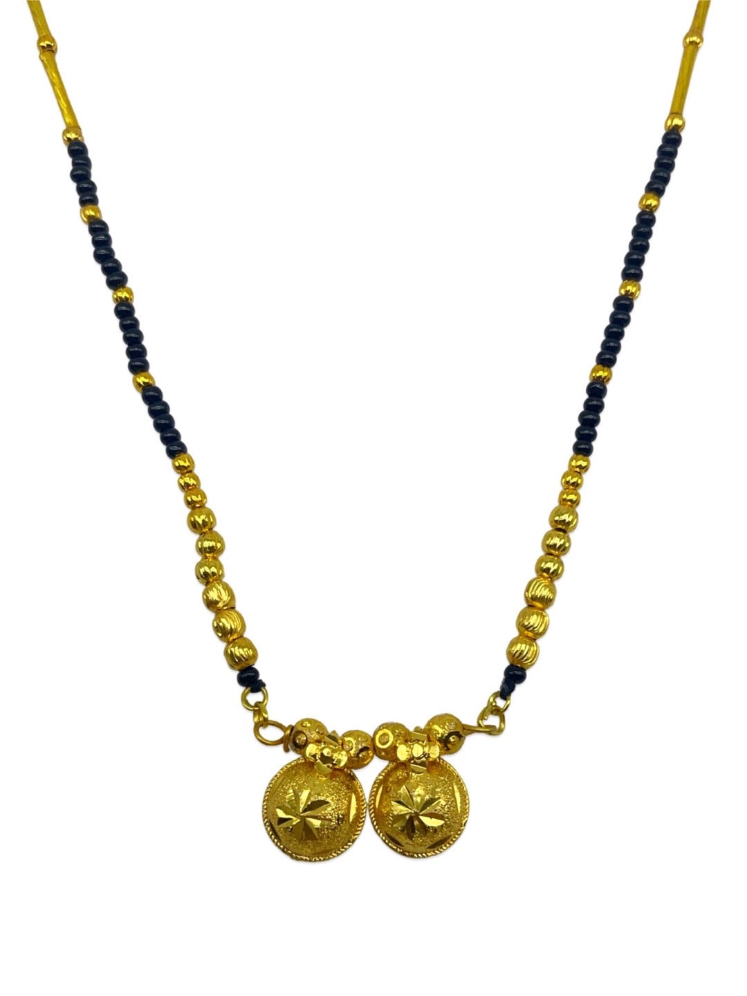 Short Mangalsutra 2 Vati Pendant Gold Plated & Black Beads Chain For Women