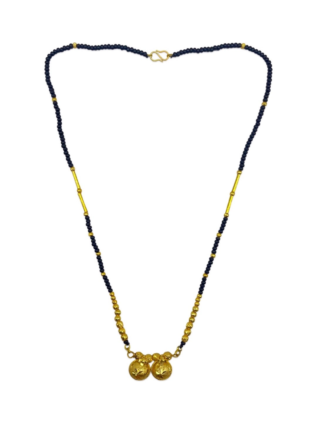 Short Mangalsutra 2 Vati Pendant Gold Plated & Black Beads Chain For Women