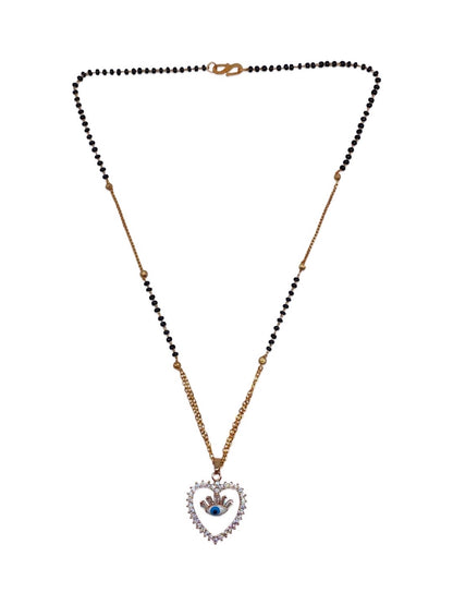 Short AD Rose Gold Mangalsutra Heart & Evil Eye Pendant Black Beads Chain