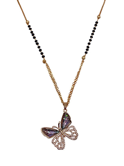 Short American Diamond Rose Gold Mangalsutra Butterfly Pendant Black Beads Chain