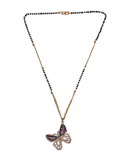 Short American Diamond Rose Gold Mangalsutra Butterfly Pendant Black Beads Chain