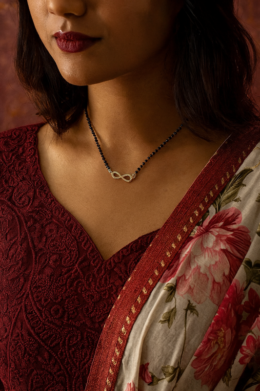 Gold Plated Infinity pendant Short 16 inch Mangalsutra