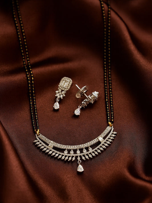 American Diamond Curve Pendant Long Mangalsutra Set