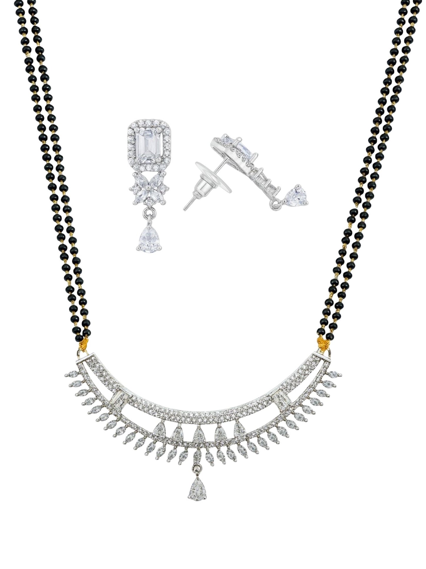 American Diamond Curve Pendant Long Mangalsutra Set