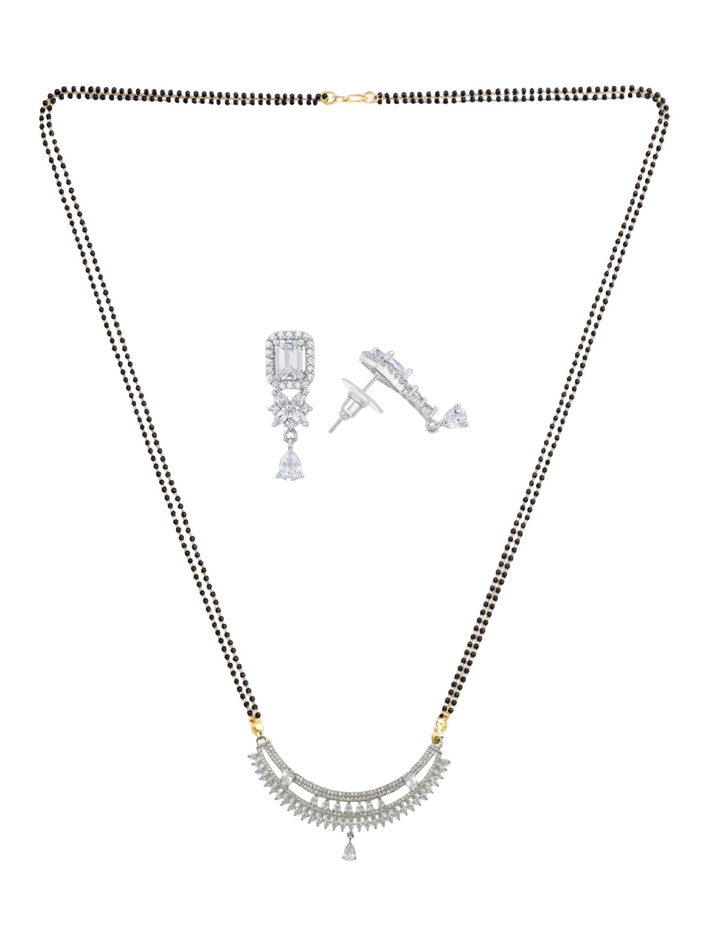 American Diamond Curve Pendant Long Mangalsutra Set