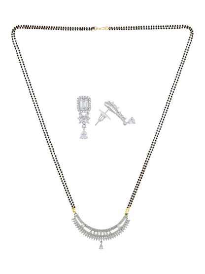 American Diamond Curve Pendant Long Mangalsutra Set