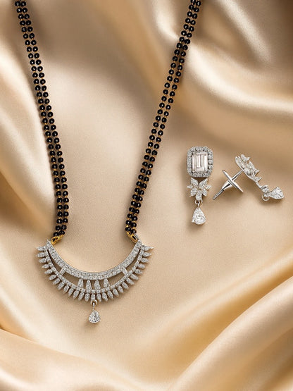 American Diamond Curve Pendant Long Mangalsutra Set