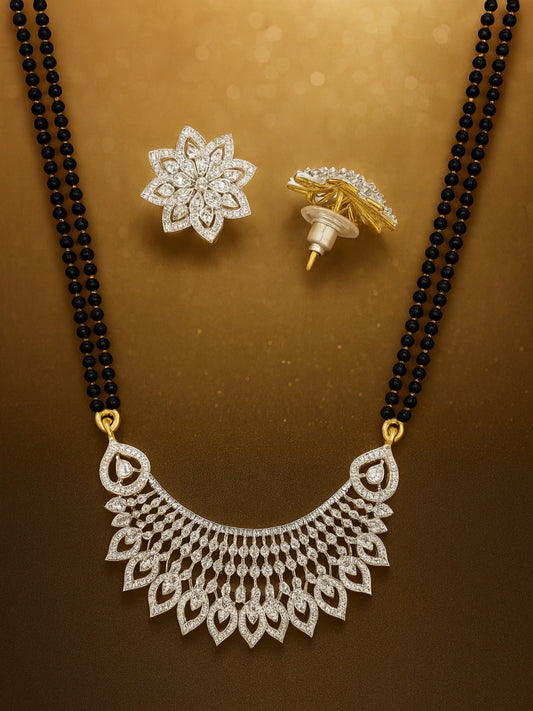 American Diamond Leaf Pendant Long Mangalsutra Set