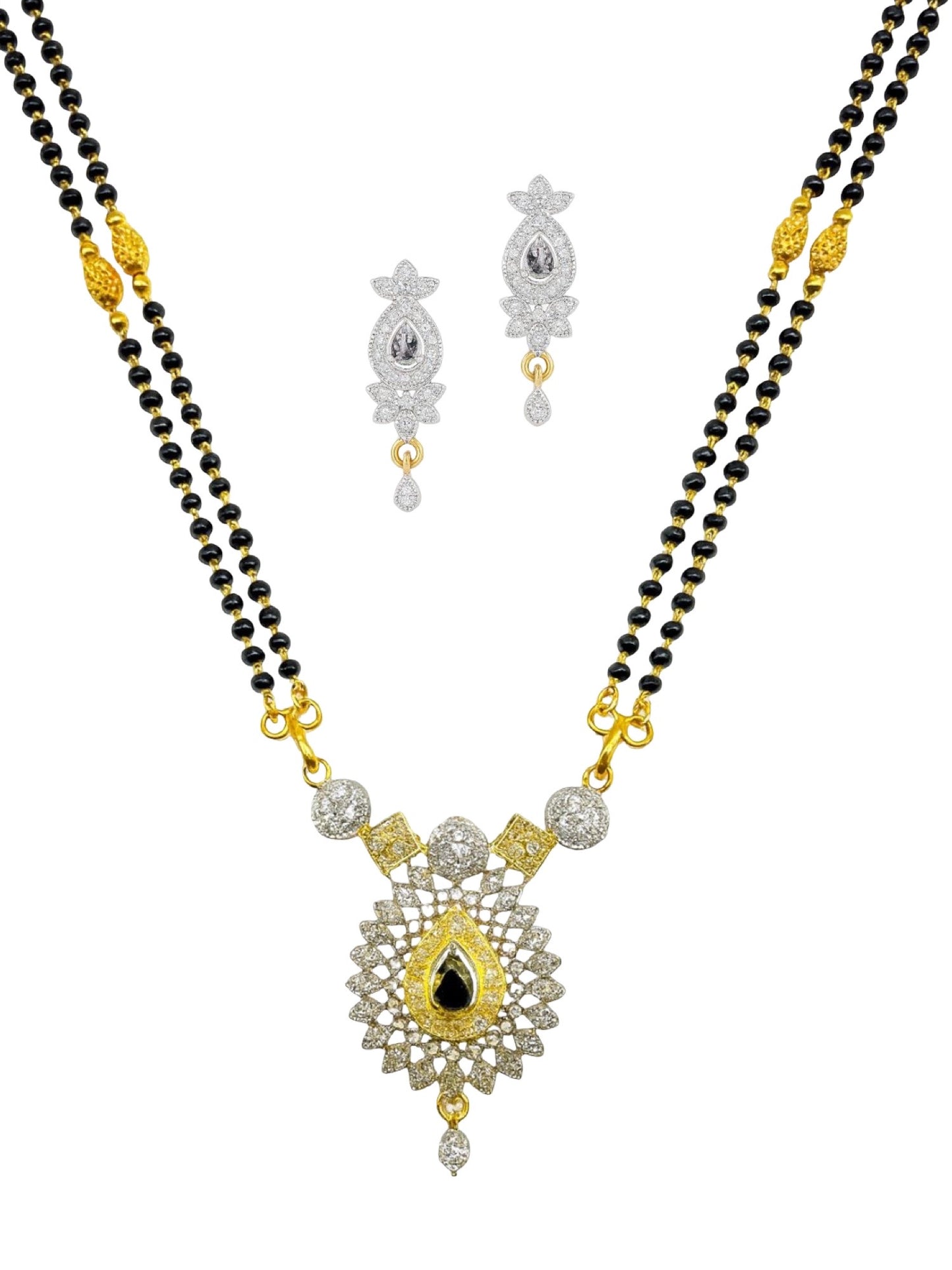 American Diamond Flower Pendant Long Mangalsutra Set