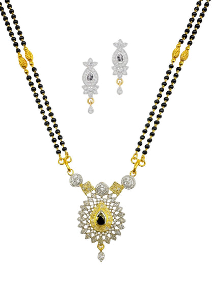 American Diamond Flower Pendant Long Mangalsutra Set