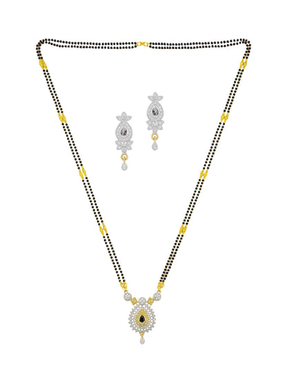 American Diamond Flower Pendant Long Mangalsutra Set