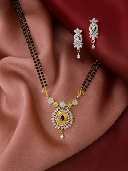 American Diamond Flower Pendant Long Mangalsutra Set