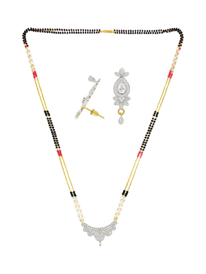 American Diamond Leaf Pendant Long Mangalsutra Set