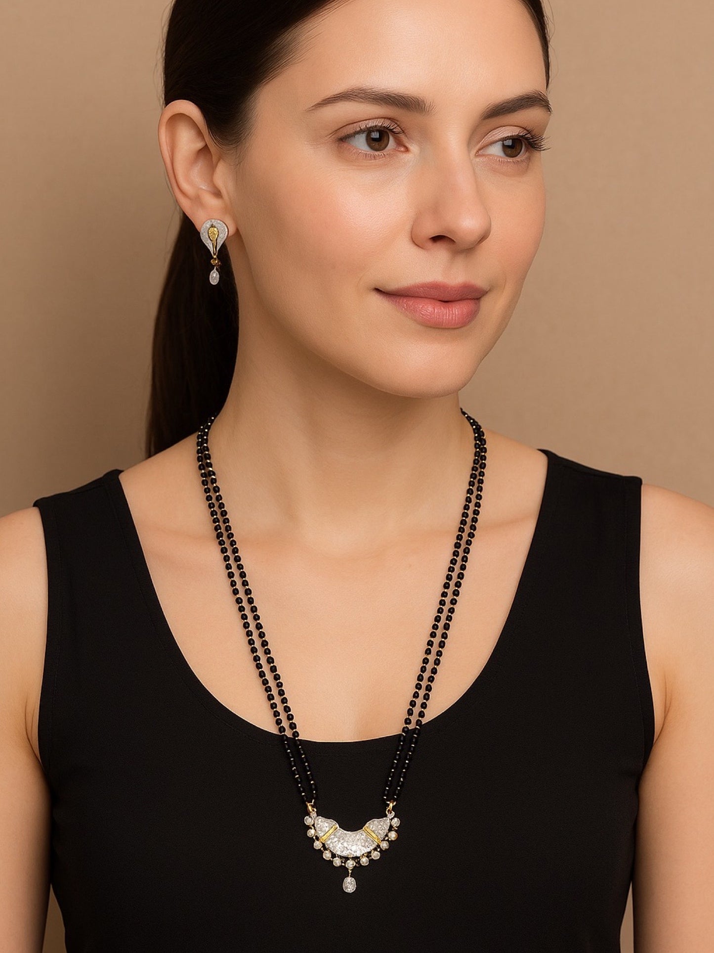 American Diamond Modern Pendant Long Mangalsutra Set
