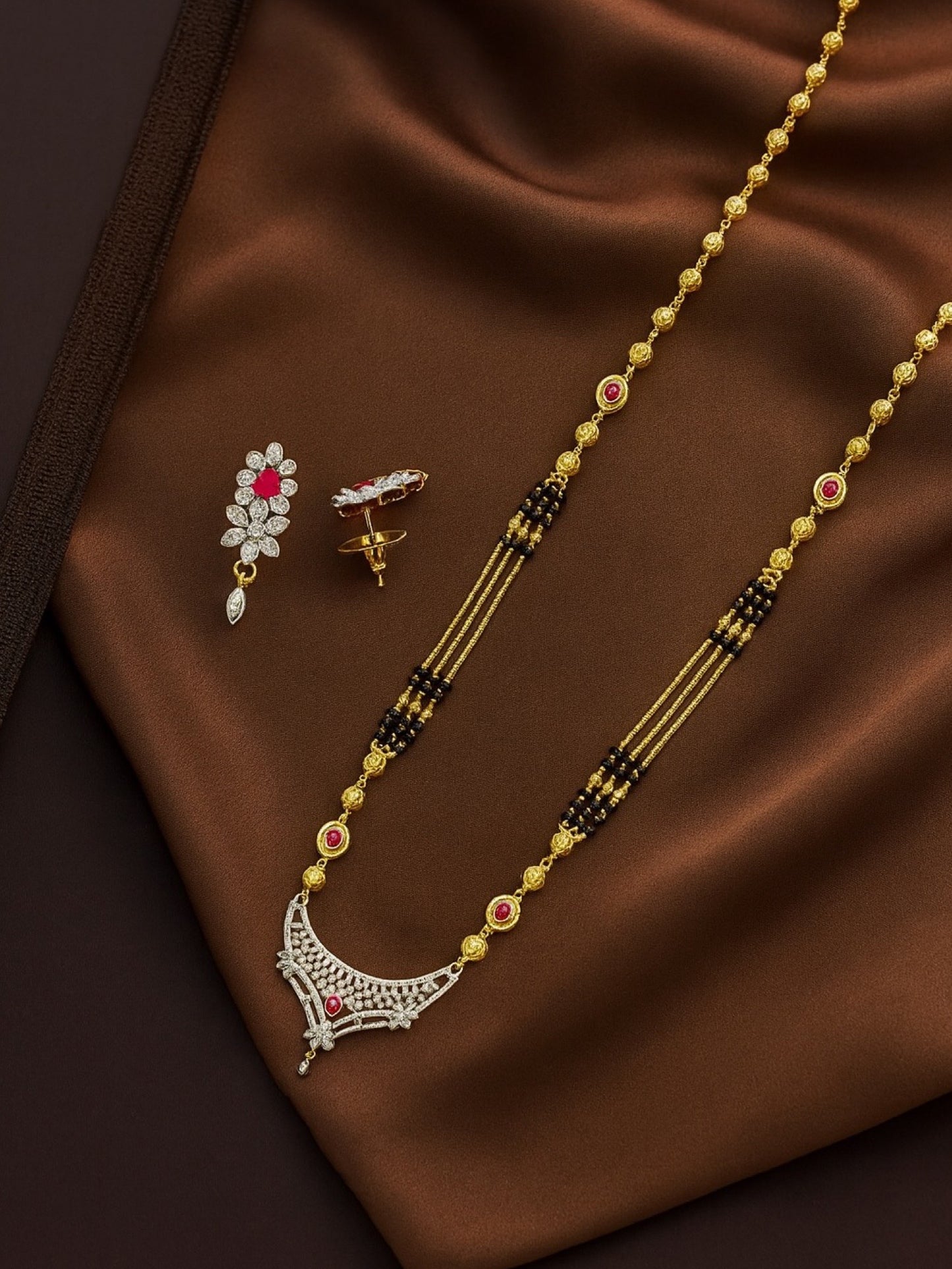 American Diamond Fancy Pendant Long Mangalsutra Set