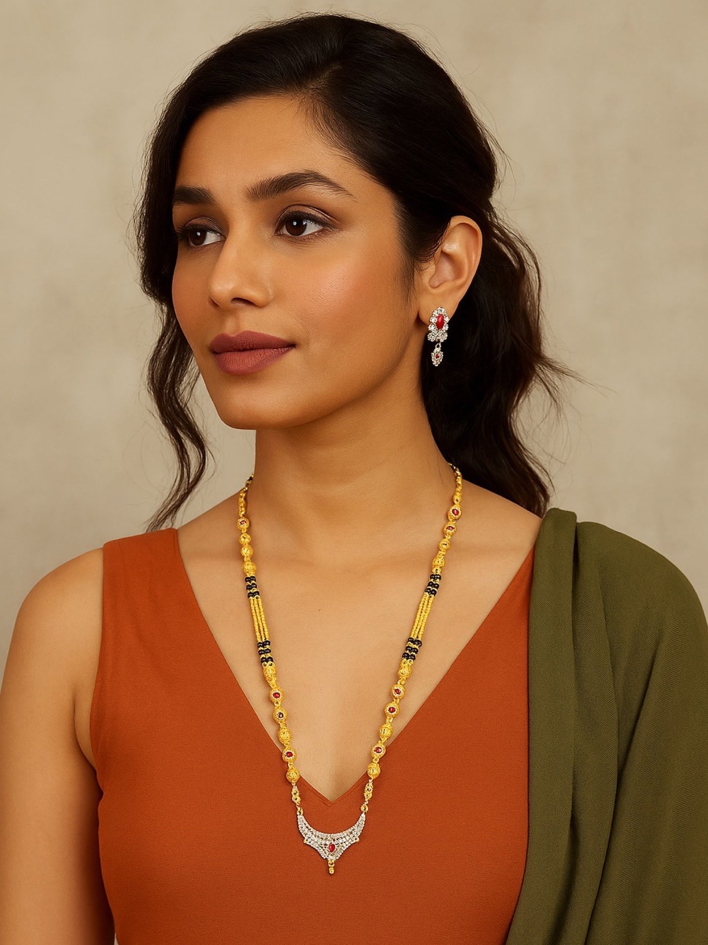 American Diamond Fancy Pendant Long Mangalsutra Set