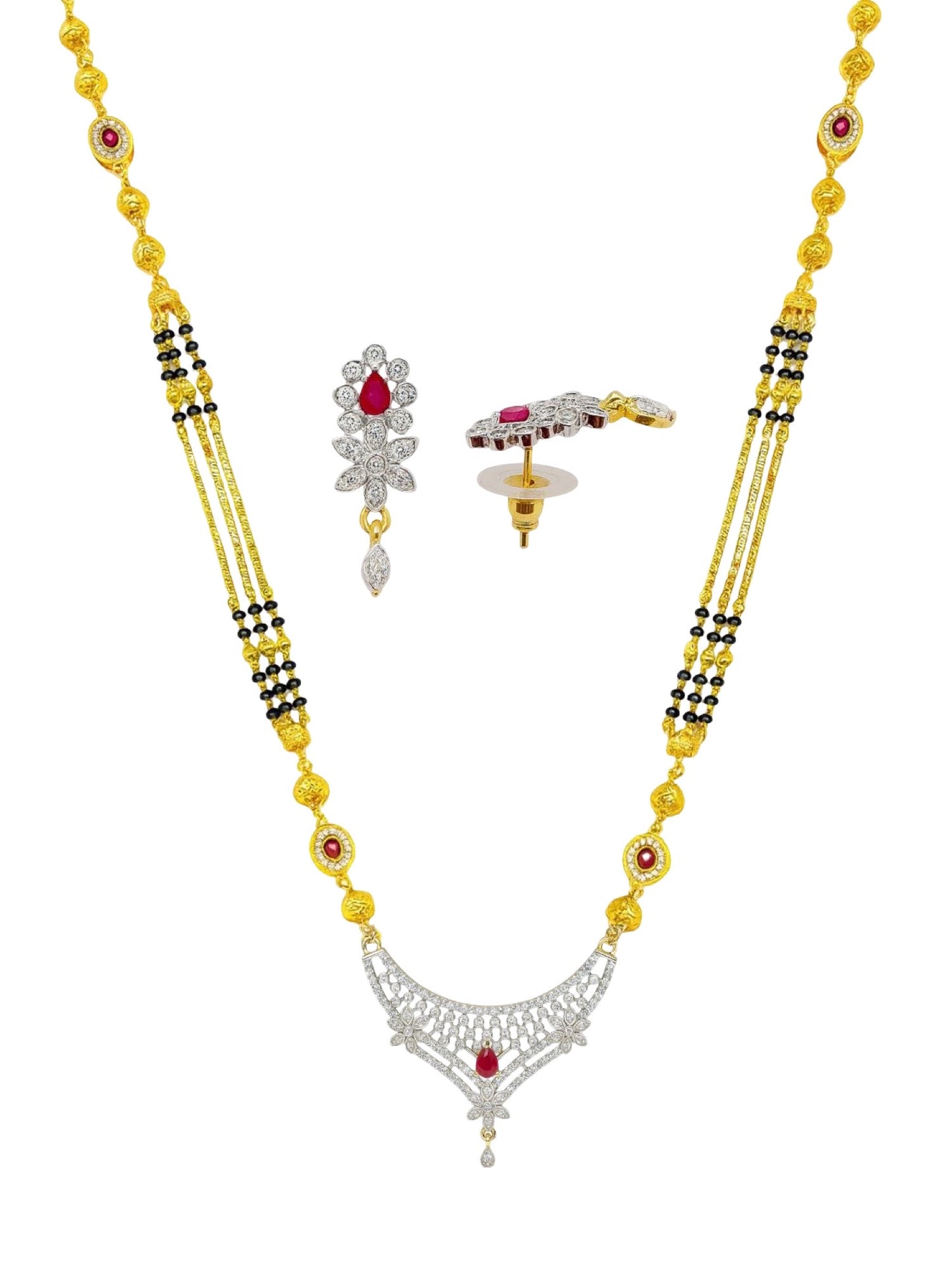 American Diamond Fancy Pendant Long Mangalsutra Set
