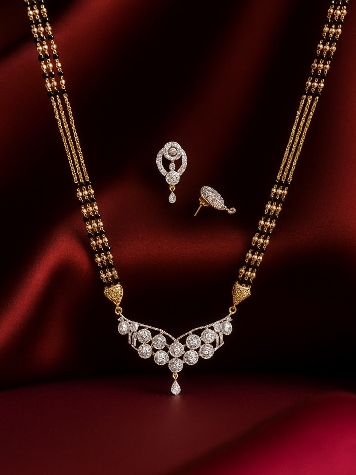 American Diamond Modern Pendant Long Mangalsutra Set