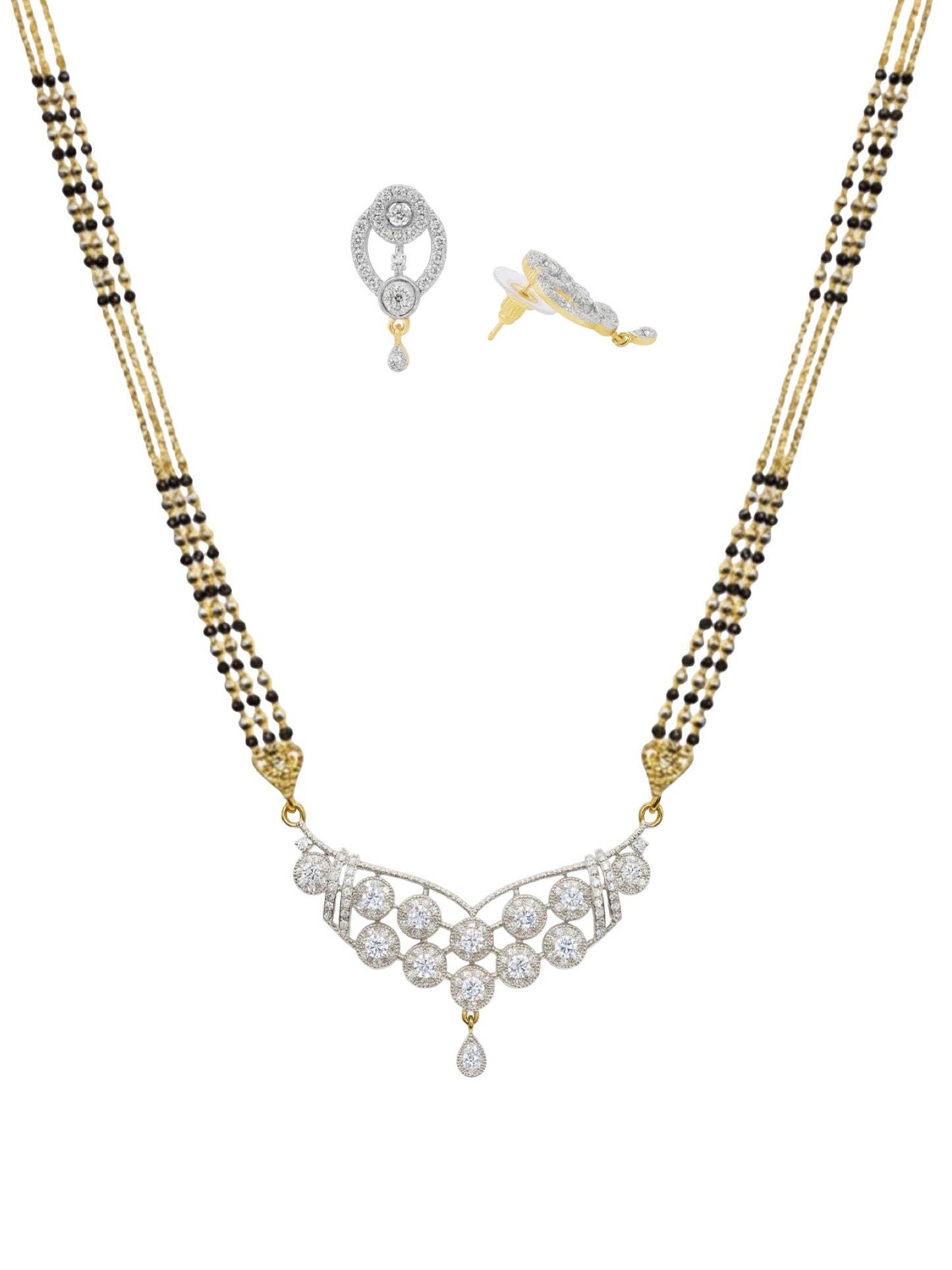 American Diamond Modern Pendant Long Mangalsutra Set