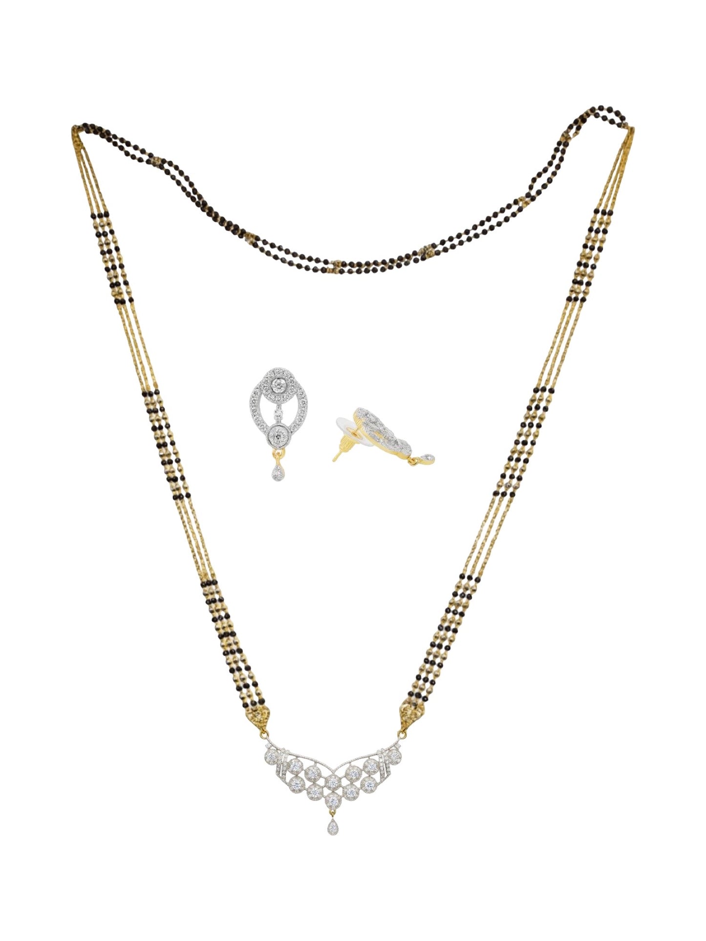 American Diamond Modern Pendant Long Mangalsutra Set