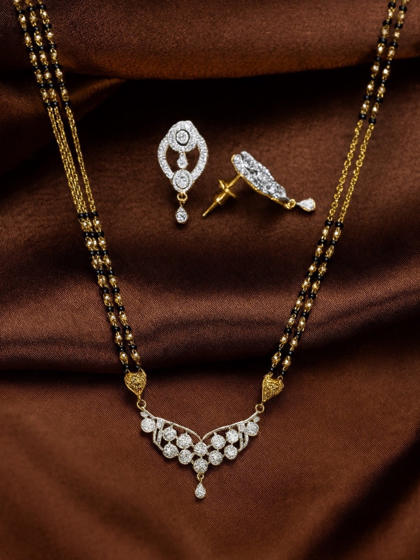 American Diamond Modern Pendant Long Mangalsutra Set