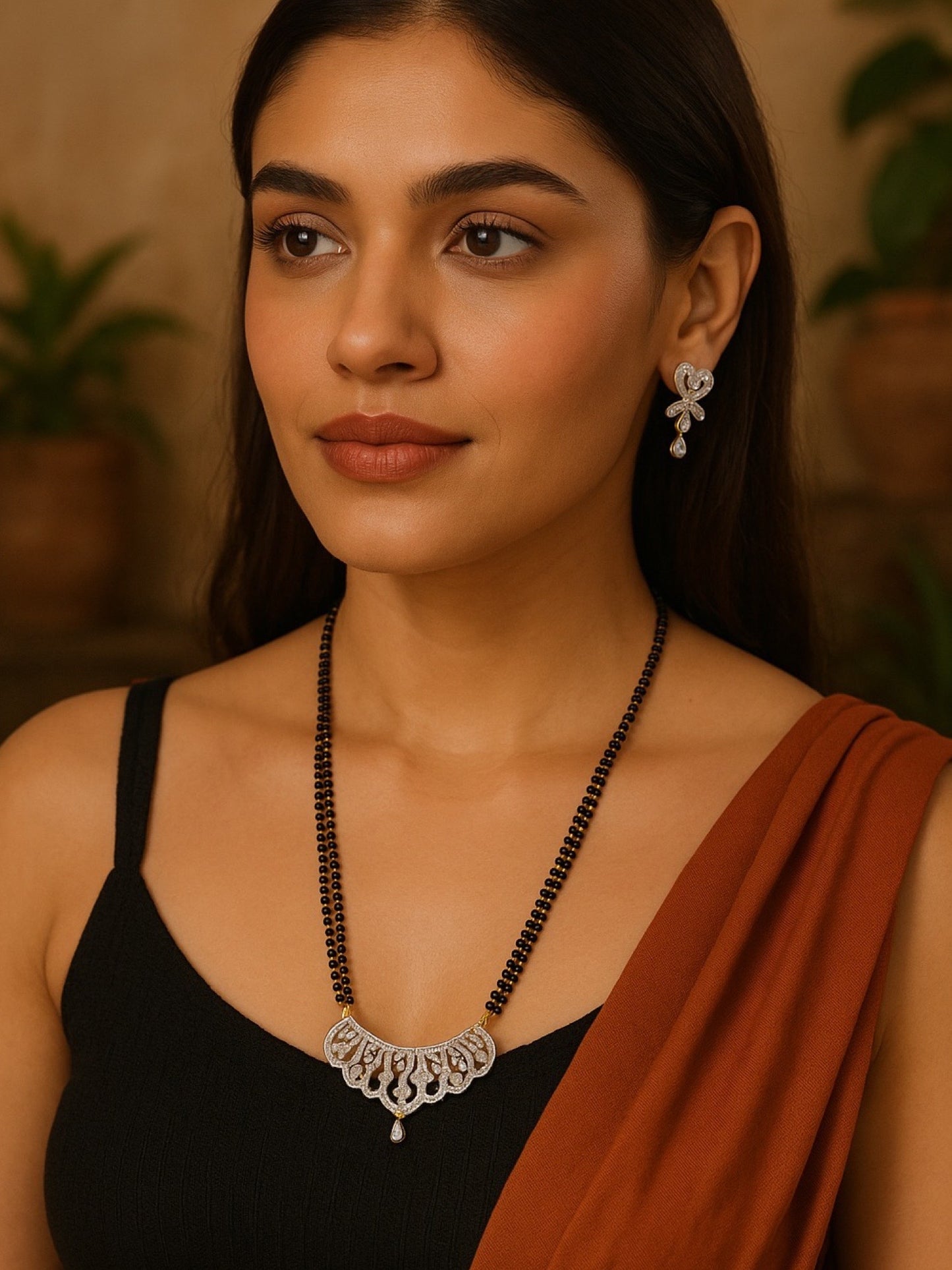 American Diamond Heart Pendant Long Mangalsutra Set
