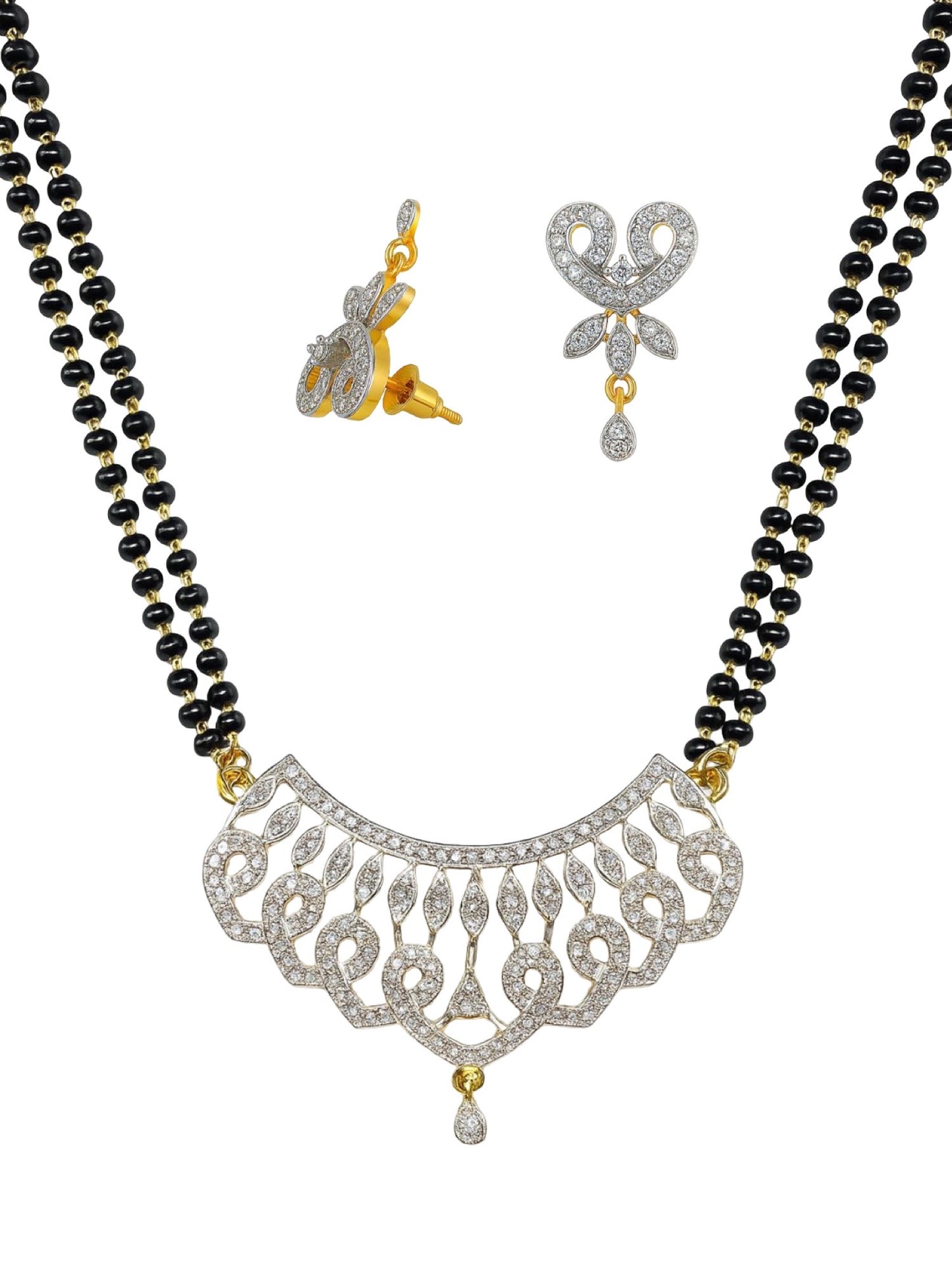 American Diamond Heart Pendant Long Mangalsutra Set