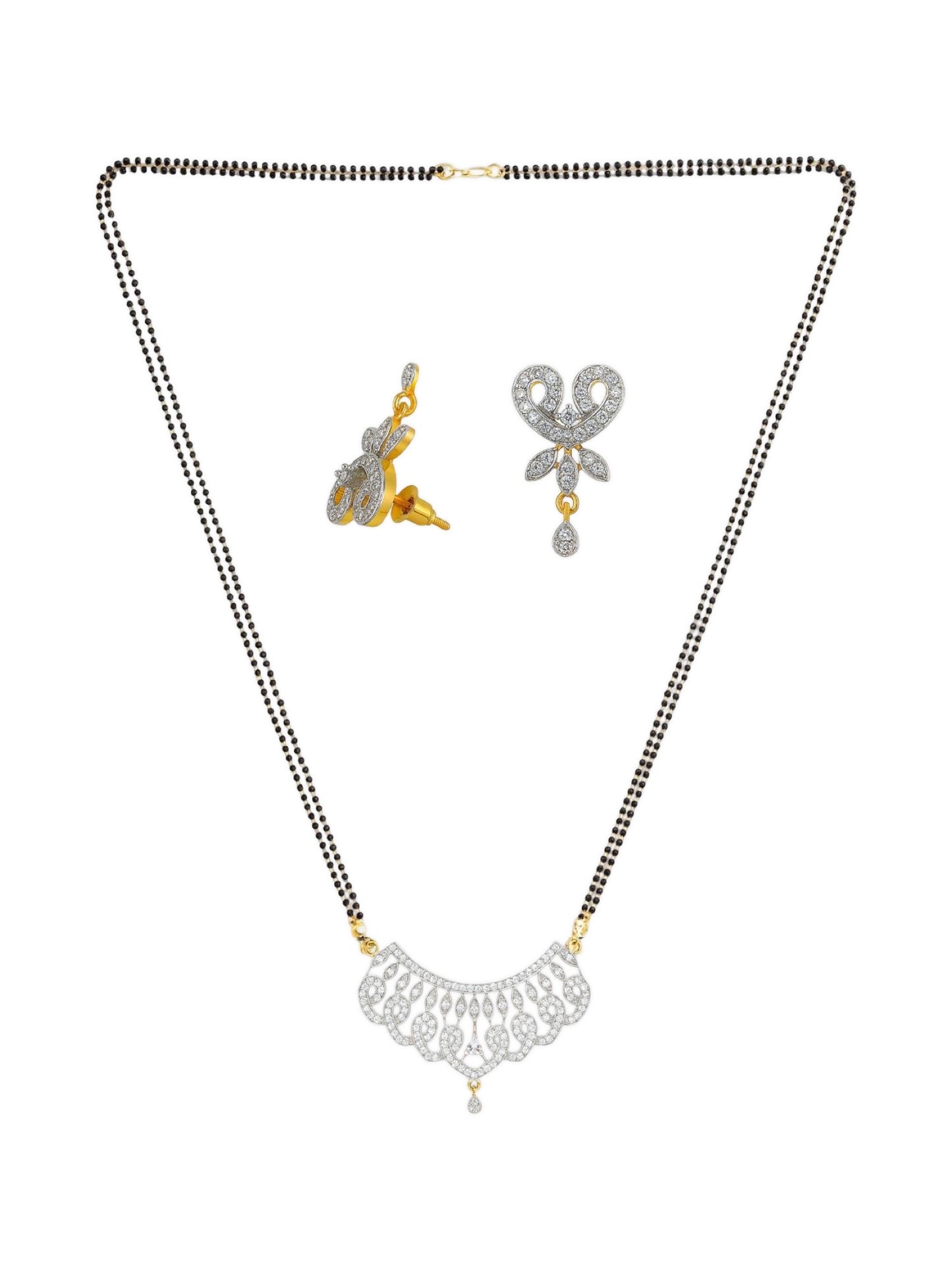 American Diamond Heart Pendant Long Mangalsutra Set