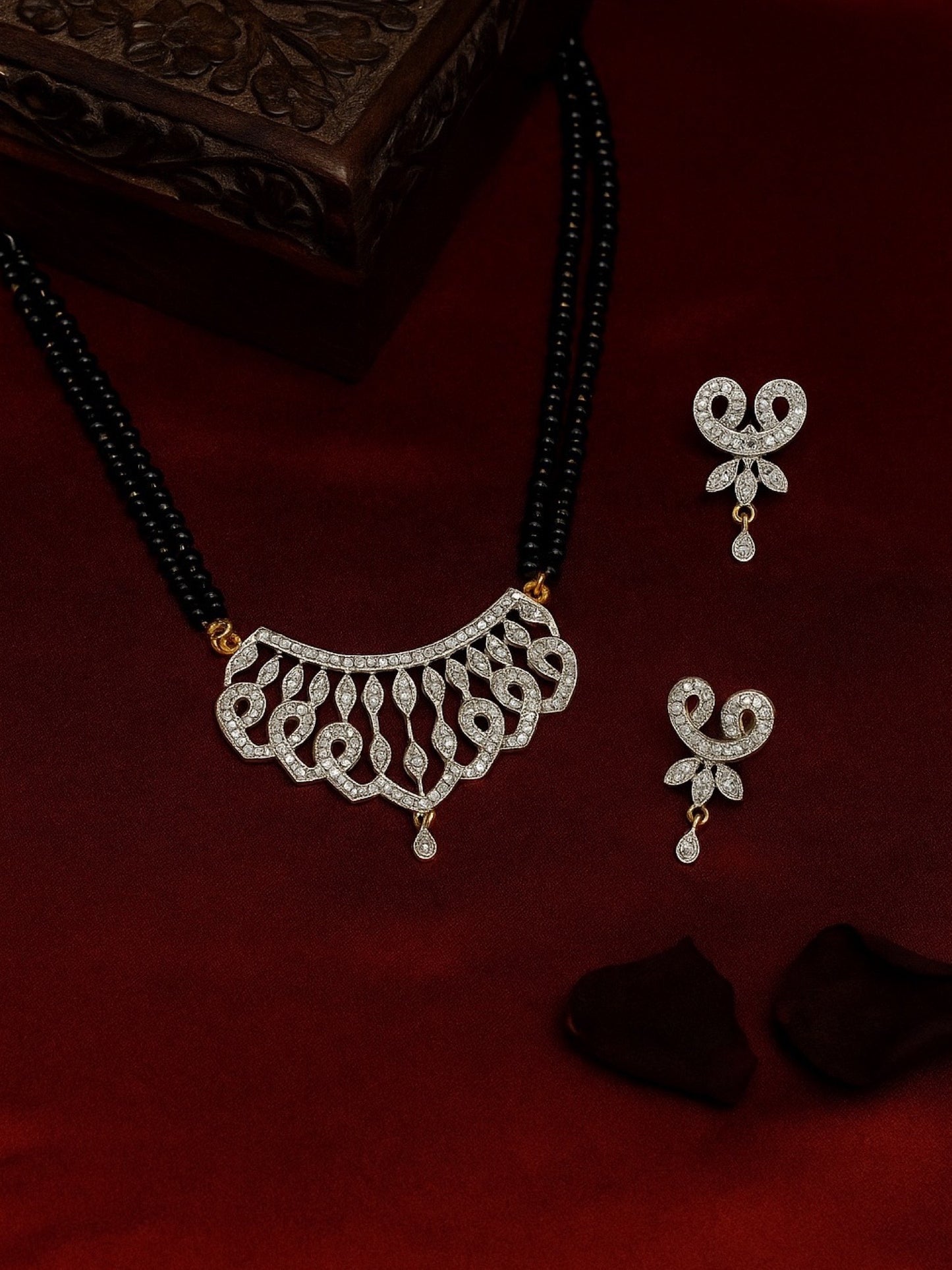American Diamond Heart Pendant Long Mangalsutra Set