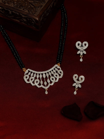 American Diamond Heart Pendant Long Mangalsutra Set