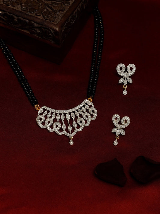 American Diamond Heart Pendant Long Mangalsutra Set