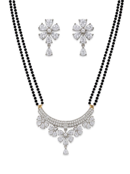 American Diamond Flower Pendant Long Mangalsutra Set